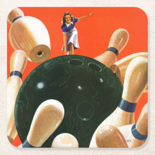 Bowling Strike Square Paper Coaster