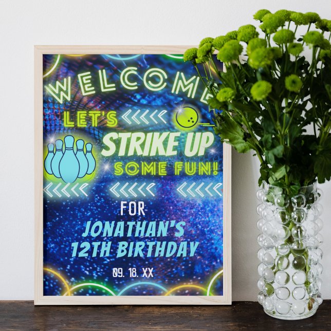 Bowling Strike Up Fun Neon Birthday Welcome Sign (Creator Uploaded)