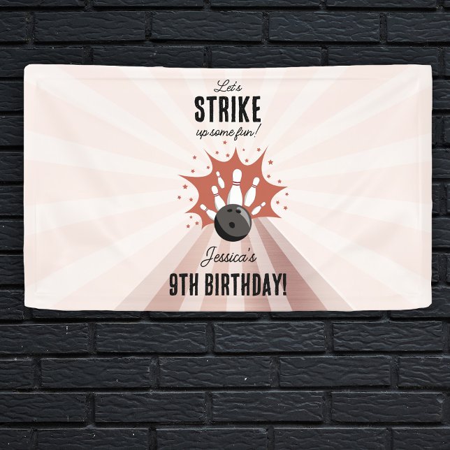Bowling Strike Up Some Fun Birthday Rose Gold Girl Banner (Bowling Strike Up Some Fun Birthday Rose Gold Girl Banner)