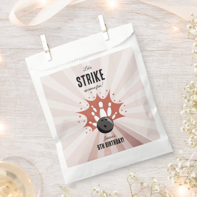 Bowling Strike Up Some Fun Birthday Rose Gold Girl Favour Bags (Clipped)