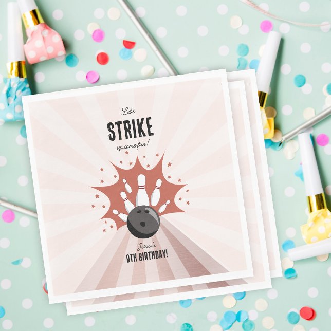 Bowling Strike Up Some Fun Birthday Rose Gold Girl Napkin (Bowling Strike Up Some Fun Birthday Rose Gold Girl Napkins)