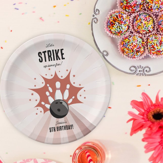 Bowling Strike Up Some Fun Birthday Rose Gold Girl Paper Plate (Bowling Strike Up Some Fun Birthday Rose Gold Girl Paper Plates)