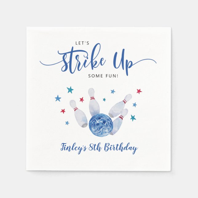 Bowling Strike Up Some Fun Boy Birthday Napkin (Front)