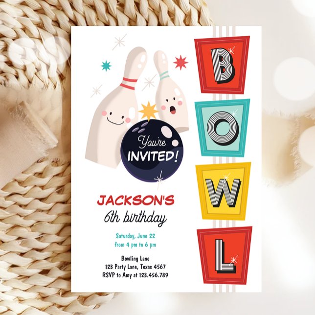 Bowling Strike Up Some Fun Retro Boy Girl Birthday Invitation (Creator Uploaded)