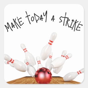 Bowling Strike with Quote Square Sticker