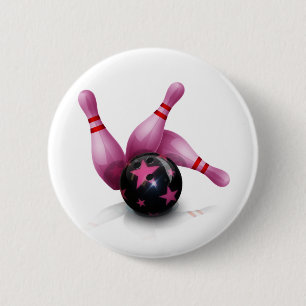 Bowling Team - Ball And Pins. 6 Cm Round Badge