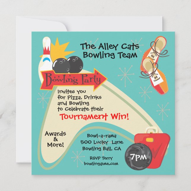 Bowling Team League Party Invitation Card (Front)