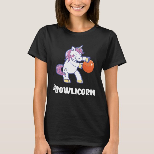 Bowling Team Unicorn Bowler Bowling Pin Strike Bow T-Shirt (Front)