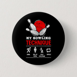 Bowling Technique Bowl League Member Men's Black M 6 Cm Round Badge