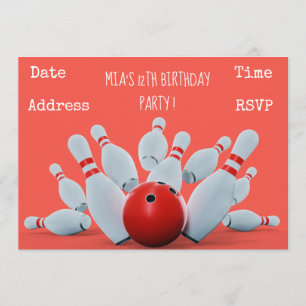 Bowling teenage girls birthday party invitation