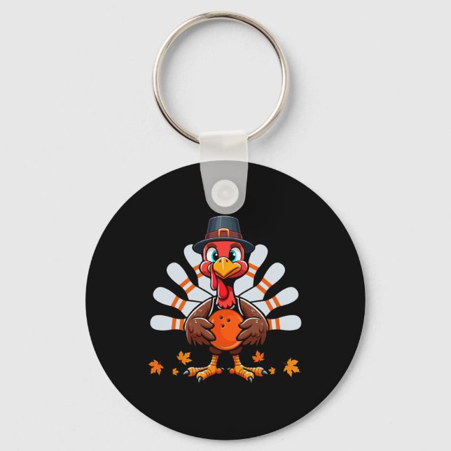 Bowling Thanksgiving Costume Turkey Matching Playe Key Ring (Front)