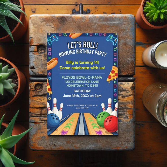 Bowling Themed Birthday Party Invitation Postcard (Creator Uploaded)
