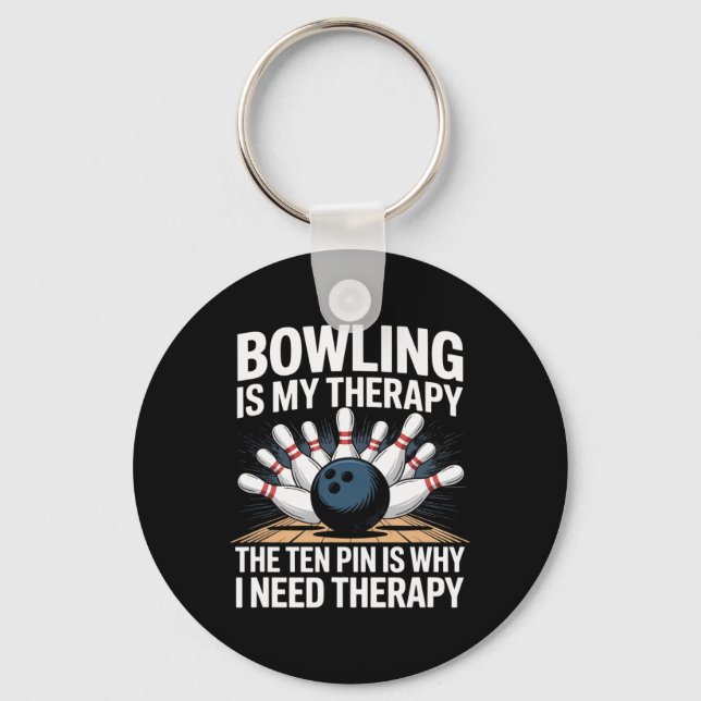 Bowling Therapy Humour Ten Pin Frustration Design  Key Ring (Front)