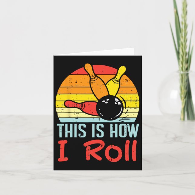 Bowling This Is How I Roll Sunset Retro Bowler Kid Card (Front)