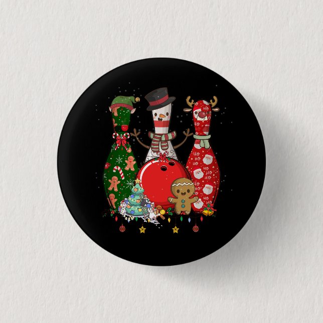 Bowling Three Pins Merry Christmas For Bowler Sant (Front)