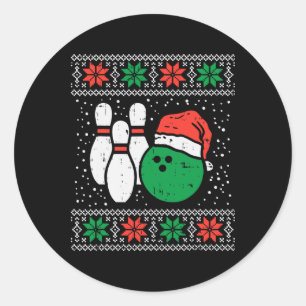 Bowling Ugly Christmas Sweater Sport Bowls Xmas Me Classic Round Sticker