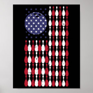 Bowling Usa Flag 4th Of July Patriotic Bowler Men  Poster