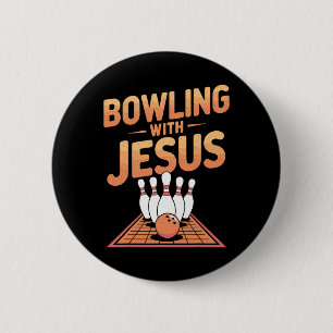 Bowling With Jesus For Faithful Fun And Laughter  6 Cm Round Badge