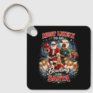 Bowling with Santa Key Ring