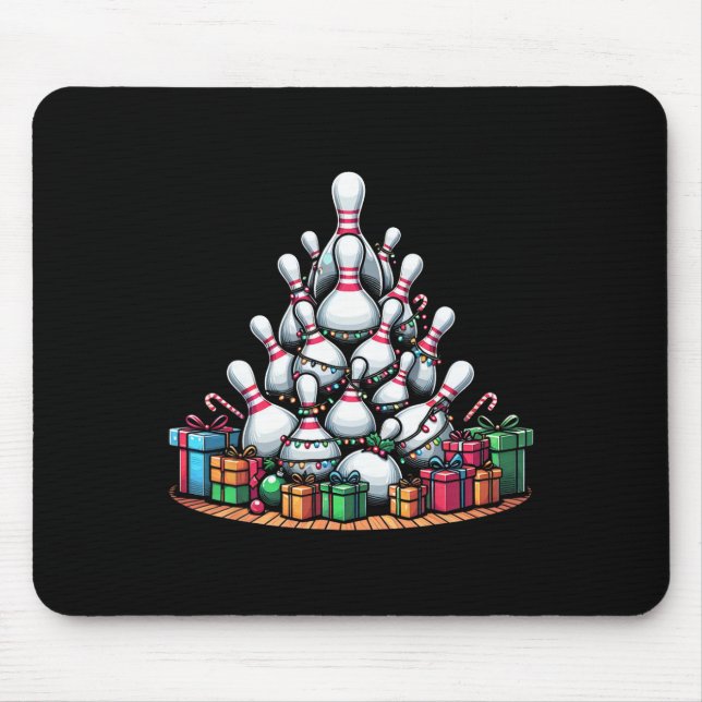 Bowling Xmas Lighting Santa Cute Bowling Christmas Mouse Pad (Front)