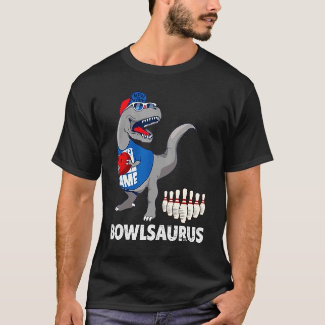 Bowlsaurus Bowler Bowling Dinosaurs T Rex Pin Stri T-Shirt (Front)