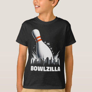Bowlzilla Destroying City Ten Pin Men Kids Funny B T-Shirt