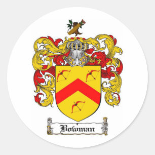 BOWMAN FAMILY CREST -  BOWMAN COAT OF ARMS CLASSIC ROUND STICKER