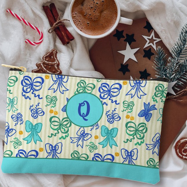 Bows and Bells Custom Initial Illustrated Accessory Pouch (Creator Uploaded)