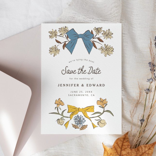 Bows and Blossoms Blue Yellow Save The Date (Creator Uploaded)