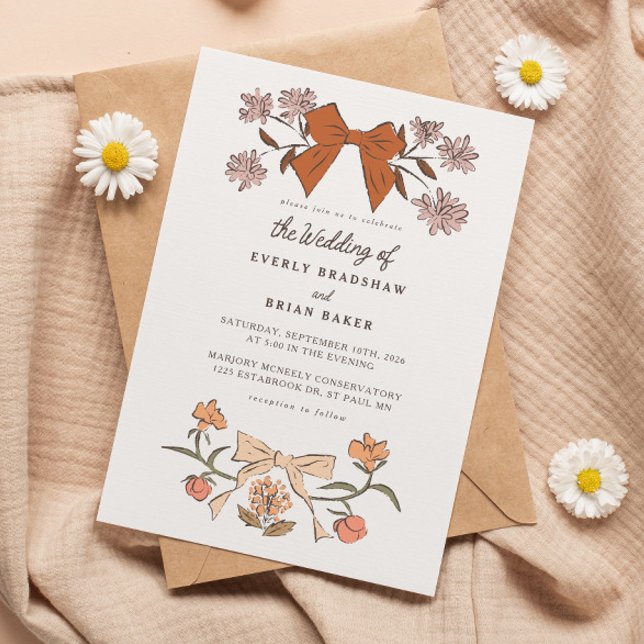 Bows and Blossoms Coquette Wedding Invitation (Creator Uploaded)