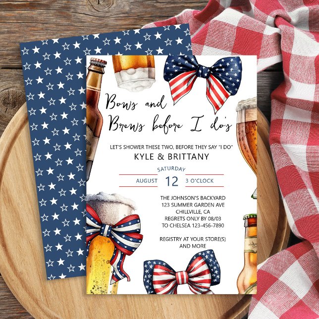 Bows and Brews Before I Do Couples Wedding Shower Invitation (Patriotic Themed Couples Shower invitation with Bows and Brews before I do )