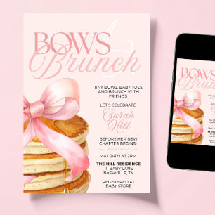 Bows and Brunch Baby Shower Invitation, Pancake Invitation