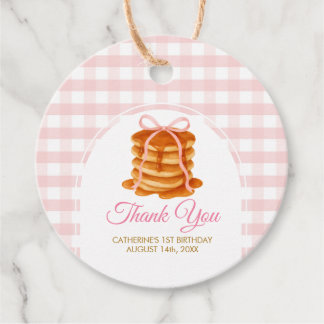 Bows and Brunch Pancake Pink 1st Birthday Gingham Favour Tags