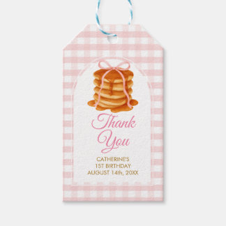 Bows and Brunch Pancake Pink 1st Birthday Gingham Gift Tags