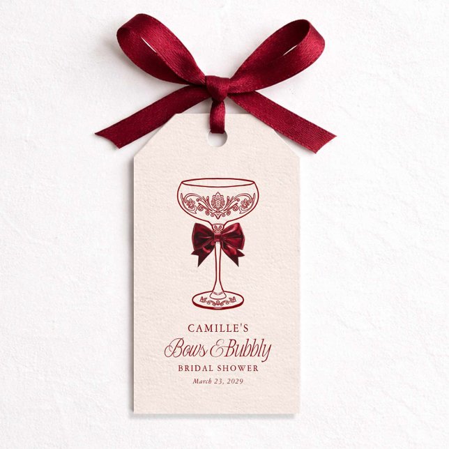 Bows and Bubbly Bridal Shower Favour Tag (Red Bows and Bubbly Favor Tags)