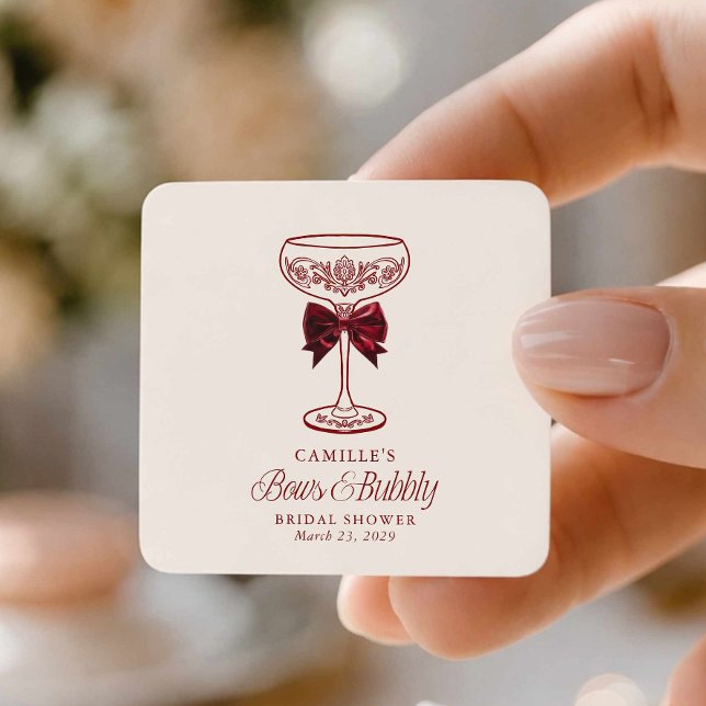 Bows and Bubbly Bridal Shower Square Sticker (Red Bows and Bubbly Bridal Shower Square Sticker)