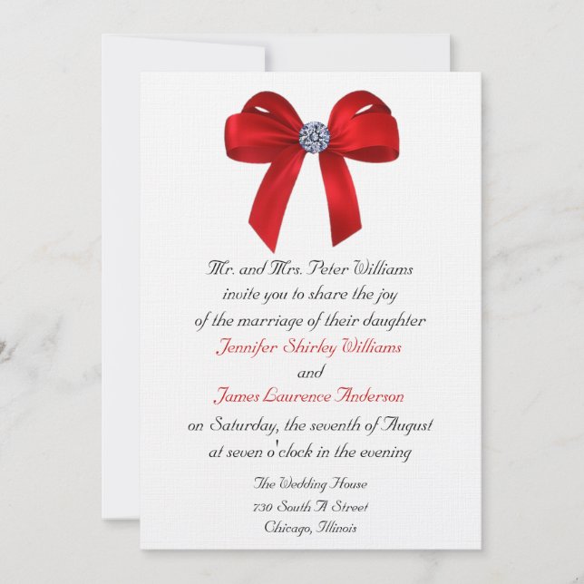 Bows and Diamonds Wedding Invitation (Front)