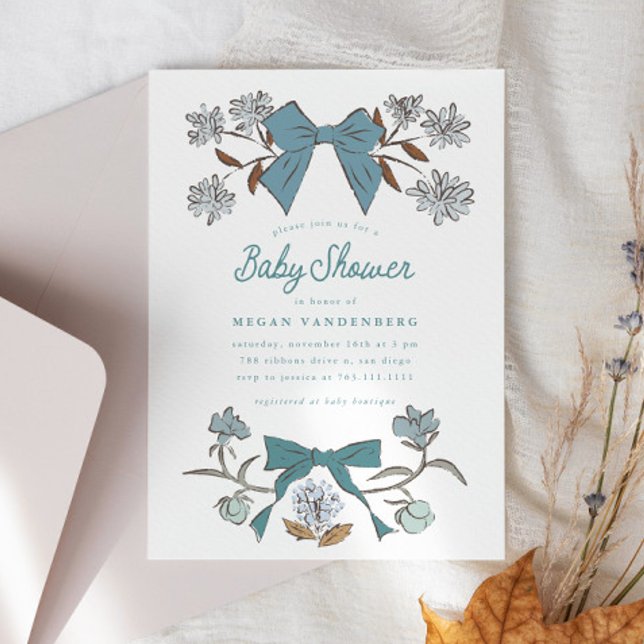 Bows and Flowers Boy Baby Shower Invitation (Creator Uploaded)