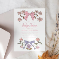 Bows and Flowers Girl Baby Shower Invitation