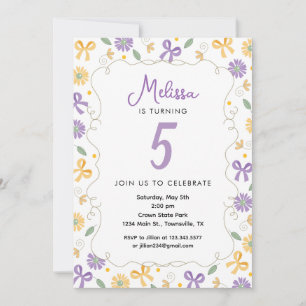 Bows and Flowers Sweet Birthday Invitation Purple