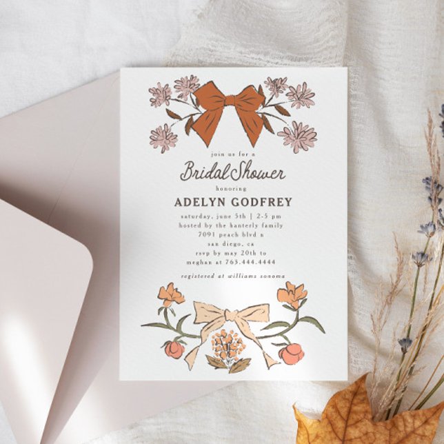 Bows and Flowers Terracotta Bridal Shower Invitation (Creator Uploaded)