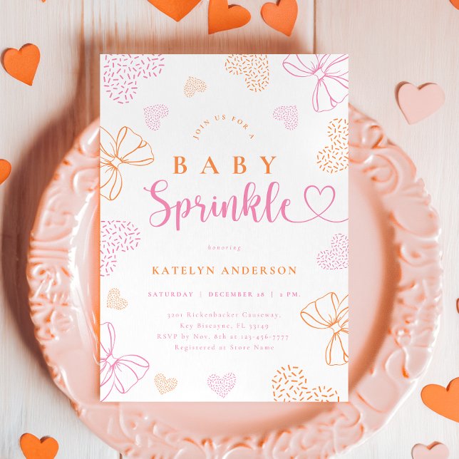 Bows and Hearts Sprinkle Baby Shower Invitation (Creator Uploaded)