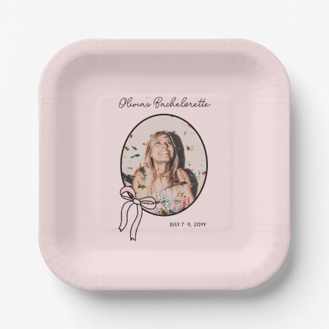 Bows & Babes Bachelorette Pink Girly Custom Paper Plate (Front)