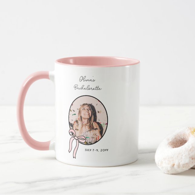 Bows & Babes Bachelorette Pink Girly Custom Photo Mug (With Donut)