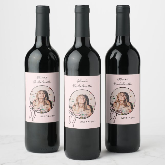 Bows & Babes Bachelorette Pink Girly Custom Wine Label (Bottles)