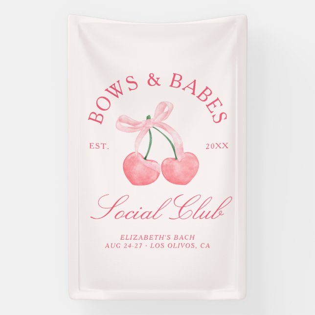Bows & Babes Coquette Cherries Bachelorette Banner (Vertical)