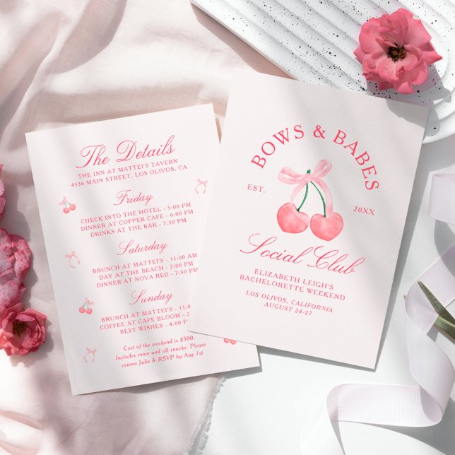 Bows & Babes Coquette Cherries Bachelorette Invitation (Creator Uploaded)