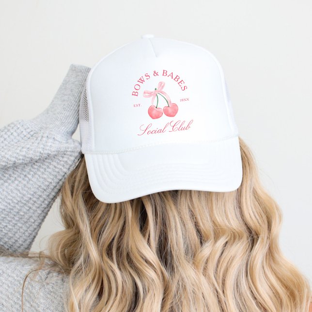 Bows & Babes Coquette Cherries Bachelorette Trucker Hat (Creator Uploaded)