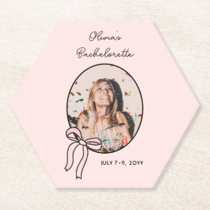 Bows & Babes Pink Bow Coquette Bachelorette Party  Paper Coaster