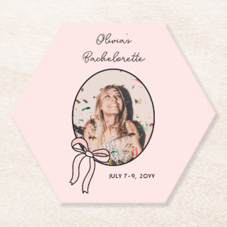 Bows & Babes Pink Bow Coquette Bachelorette Party Paper Coaster